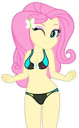 Size: 1142x1848 | Tagged: safe, artist:shieldwingarmorofgod, artist:yaya54320bases, fluttershy, human, equestria girls, g4, bare shoulders, belly, belly button, bikini, breasts, busty fluttershy, clothes, cute, female, midriff, one eye closed, shyabetes, simple background, smiling, solo, stupid sexy fluttershy, swimsuit, transparent background, vector, wink