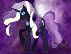 Size: 1024x768 | Tagged: safe, artist:asinglepetal, nightmare rarity, rarity, pony, unicorn, g4, amethyst background, crown, crystal background, darkened coat, deviantart watermark, diamond pupils, eyeshadow, female, horn, ipad, jewelry, makeup, nightmarified, obtrusive watermark, peytral, procreate, procreate app, raised leg, regalia, slit pupils, solo, starry hair, tiara, tumblr:a rarity of a nightmare, tumblr:ask nightmare rarity, watermark, white stripes