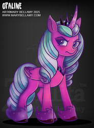 Size: 572x772 | Tagged: safe, artist:mary bellamy, opaline arcana, alicorn, pony, g5, my little pony: a new generation, 2025, antagonist, female, folded wings, frown, horn, mare, solo, tail, wings