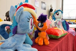 Size: 1920x1280 | Tagged: safe, rainbow dash, scootaloo, g4, 2015, brony fair, irl, lying down, photo, plushie, prone