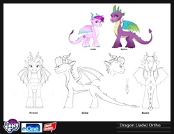 Size: 1304x1008 | Tagged: safe, jade (g5), spike, dragon, g4, g5, my little pony: make your mark, official, adult spike, concave belly, concept art, dragon lord spike, dragon wings, older spike, slender, spike (g5), thin, winged spike, wings