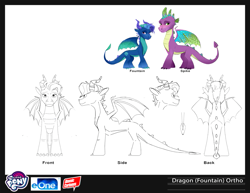 Size: 1055x815 | Tagged: safe, fountain (g5), spike, dragon, g4, g5, my little pony: make your mark, official, adult spike, concave belly, concept art, dragon lord spike, dragon wings, older spike, slender, spike (g5), thin, winged spike, wings