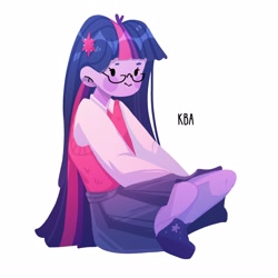 Size: 2560x2560 | Tagged: safe, artist:kva, sci-twi, twilight sparkle, human, equestria girls, g4, clothes, female, glasses, simple background, sitting, solo, white background