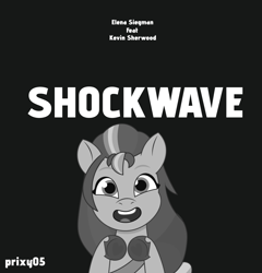 Size: 1194x1242 | Tagged: safe, artist:edy_january, artist:prixy05, editor:edy_january, sunny starscout, earth pony, pony, g5, my little pony: tell your tale, album, album cover, black and white, black background, call of duty, call of duty zombies, elena siegman, grayscale, kevin sherwood, monochrome, music, simple background, solo, song, youtube, youtube link