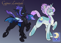 Size: 950x673 | Tagged: safe, artist:twoshoesmcgee, oc, oc:cygnus lunetyde, changeling, unicorn, abscentia in celestium, changeling oc, disguise, disguised changeling, horn, reference