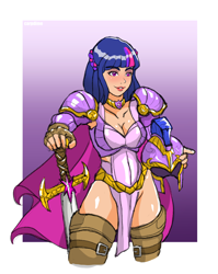 Size: 2100x2638 | Tagged: safe, artist:carpdime, twilight sparkle, human, g4, armor, cape, clothes, fantasy class, helmet, humanized, solo, sword, warrior, weapon