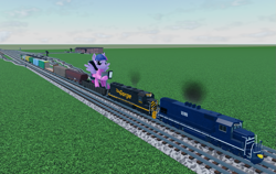 Size: 1075x679 | Tagged: safe, twilight sparkle, alicorn, pony, g4, female, game screencap, roblox, sitting, solo, train, twilight sparkle (alicorn)