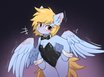 Size: 2732x2048 | Tagged: safe, artist:gale spark, oc, oc only, oc:gale spark, pegasus, pony, semi-anthro, belly, belly button, bipedal, blushing, bowtie, bunny suit, cheek fluff, chest fluff, clothes, ear fluff, ear piercing, female, mare, partially open wings, piercing, shoulder fluff, solo, spread wings, wide hips, wings