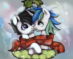 Size: 2024x1640 | Tagged: safe, oc, oc only, pegasus, pony, unicorn, christmas, commission, couple, cute, holiday, horn, snow, ych example, ych result, your character here