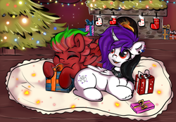 Size: 2360x1640 | Tagged: safe, artist:kristina, oc, alicorn, pegasus, pony, unicorn, christmas, commission, couple, duo, holiday, horn, ych example, ych result, your character here