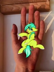 Size: 1620x2160 | Tagged: safe, artist:namelessplaza, oc, oc only, oc:starzie, alien, alien pony, human, female, hand, irl, irl human, lying down, open mouth, photo, solo