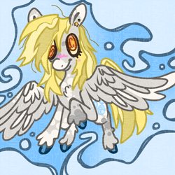 Size: 4096x4096 | Tagged: safe, artist:mrmega57, derpy hooves, pegasus, pony, g4, canon, cloud, cross-eyed, messy mane, shiny hooves, simple background, solo, wings