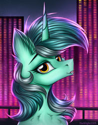 Size: 2236x2844 | Tagged: safe, artist:darklight1315, lyra heartstrings, pony, unicorn, g4, chest fluff, ear fluff, horn, smiling, solo