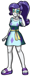 Size: 1456x3600 | Tagged: safe, artist:artemis-polara, rarity, human, equestria girls, g4, clothes, commission, dress, feet, glasses, jewelry, nail polish, ponytail, sandals, solo, toe ring, toes