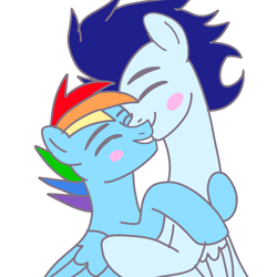 Size: 1280x1280 | Tagged: safe, artist:glidedash, rainbow dash, soarin', pegasus, pony, g4, gay, half r63 shipping, hug, male, rainbow blitz, rule 63, ship:soarinblitz, ship:soarindash, shipping, stallion