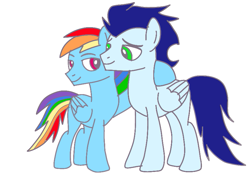 Size: 827x600 | Tagged: safe, artist:glidedash, rainbow dash, soarin', pegasus, pony, g4, gay, half r63 shipping, male, rainbow blitz, rule 63, ship:soarinblitz, ship:soarindash, shipping, stallion