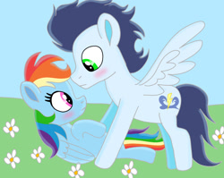 Size: 1280x1019 | Tagged: safe, artist:mrsdashskies, rainbow dash, soarin', pegasus, pony, g4, duo, female, male, mare, ship:soarindash, shipping, stallion, straight