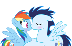 Size: 749x479 | Tagged: safe, artist:soarindasher10, rainbow dash, soarin', pegasus, pony, g4, female, kiss on the lips, kissing, male, mare, ship:soarindash, shipping, simple background, stallion, straight, transparent background