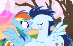 Size: 749x479 | Tagged: safe, artist:soarindasher10, rainbow dash, soarin', pegasus, pony, g4, female, kiss on the lips, kissing, male, mare, ship:soarindash, shipping, stallion, straight