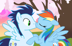 Size: 1280x820 | Tagged: safe, artist:soarindasher10, rainbow dash, soarin', pegasus, pony, g4, female, kiss on the lips, kissing, male, mare, ship:soarindash, shipping, stallion, straight