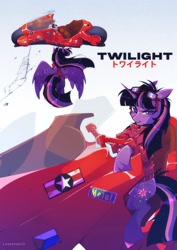 Size: 1449x2048 | Tagged: safe, artist:twiligh7s_bong, twilight sparkle, alicorn, pony, g4, akira, clothes, female, goggles, goggles on head, jacket, mare, motorcycle, solo, twilight sparkle (alicorn), zine:a spark for us