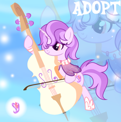 Size: 1280x1284 | Tagged: safe, artist:vi45, oc, pony, unicorn, cello, female, horn, mare, musical instrument, solo