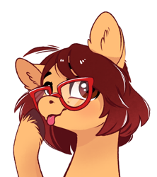 Size: 1722x1942 | Tagged: safe, artist:28gooddays, oc, oc only, pony, :p, bust, commission, glasses, portrait, simple background, solo, tongue out, unshorn fetlocks, white background, ych result