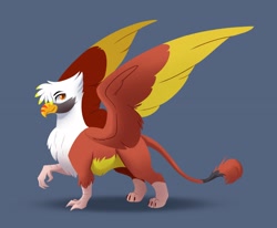 Size: 3228x2664 | Tagged: safe, artist:28gooddays, oc, oc only, griffon, concave belly, griffon oc, high res, lineless, raised claw, simple background, smiling, solo, spread wings, wings