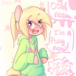 Size: 2222x2222 | Tagged: safe, artist:hoodie, oc, anthro, anthro oc, clothes, femboy, hoodie, male, saffe, speech bubble