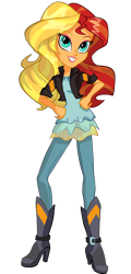 Size: 1426x2969 | Tagged: safe, artist:lazzy_bunny, sunset shimmer, equestria girls, g4, my little pony equestria girls: friendship games, boots, clothes, dress, pants, shadow, shoes, simple background, smiling, solo, transparent background, tunic