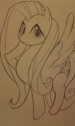 Size: 480x800 | Tagged: safe, artist:curemitsuba, fluttershy, pegasus, pony, g4, 2013, eyelashes, female, lineart, mare, raised hoof, smiling, traditional art, wings