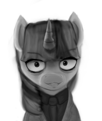 Size: 1726x2048 | Tagged: safe, applejack, fluttershy, pinkie pie, rainbow dash, rarity, twilight sparkle, alicorn, pony, unicorn, equestria at war mod, g4, black and white, grayscale, holy regent twilight sparkle, horn, mane six, monochrome, solo, twilight sparkle (alicorn)