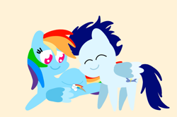 Size: 1935x1285 | Tagged: safe, anonymous artist, derpibooru exclusive, rainbow dash, soarin', pegasus, pony, series:soarindash pregnancy, series:soarindash romantic tales, g4, female, male, mare, pointy ponies, preggo dash, pregnant, ship:soarindash, shipping, stallion, straight