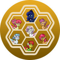 Size: 200x200 | Tagged: safe, artist:mustaphatr, apple bloom, babs seed, princess luna, scootaloo, sweetie belle, oc, oc:deep breath, oc:ladybug, alicorn, changeling, earth pony, pegasus, pony, fanfic:the hive of ponies, pony town, g4, apple bloom's bow, bow, changeling oc, crown, daisy (flower), disguise, disguised changeling, earth pony oc, flower, hair bow, hexagon, jewelry, magic, picture for breezies, regalia, simple background, stellaris, transparent background