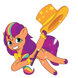 Size: 1200x1200 | Tagged: safe, artist:prixy05, sunny starscout, earth pony, pony, g5, my little pony: tell your tale, female, magic wand, magician outfit, mane stripe sunny, mare, simple background, solo, transparent background, vector