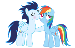 Size: 1280x820 | Tagged: safe, artist:soarindasher10, rainbow dash, soarin', pegasus, pony, g4, cheek kiss, female, kissing, male, mare, ship:soarindash, shipping, simple background, stallion, straight, transparent background