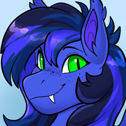 Size: 600x600 | Tagged: safe, artist:rindeadsong, part of a set, oc, oc only, bat pony, bat pony oc, fangs, freckles, icon, looking at you, male, smiling, smiling at you, solo, solo male