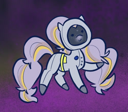 Size: 446x390 | Tagged: safe, alternate version, artist:malcat, horse, close-up, coat markings, dot eyes, floating, galaxy, gradient muzzle, halley (wild manes), nonbinary, pointy legs, smiling, solo, space, spacesuit, stars, wild manes