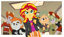 Size: 1580x930 | Tagged: safe, artist:lazzy_bunny, edit, edited screencap, screencap, sunset shimmer, human, equestria girls, g4, clothes, cutie mark on clothes, rule 63