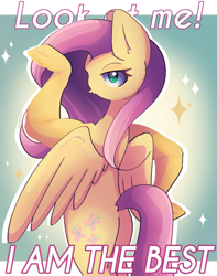 Size: 2050x2600 | Tagged: safe, artist:miryelis, fluttershy, pegasus, pony, g4, butt, female, hand, looking at you, mare, meme, out of character, plot, solo, text, wings