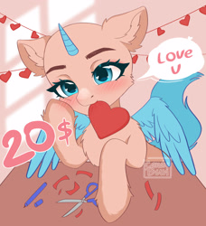 Size: 2733x3000 | Tagged: safe, artist:candybun, oc, pony, any gender, commission, cute, female, genitals, heart, holiday, male, nudity, paper, penis, solo, valentine, valentine's day, your character here