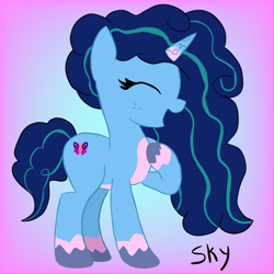 Size: 1500x1500 | Tagged: safe, artist:skycandy, misty brightdawn, pony, unicorn, g5, eyes closed, gradient background, horn, solo