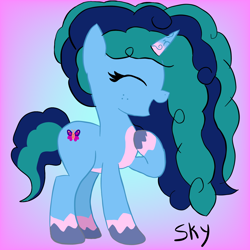 Size: 1500x1500 | Tagged: safe, artist:skycandy, misty brightdawn, pony, unicorn, g5, alternate hairstyle, eyes closed, gradient background, horn, solo