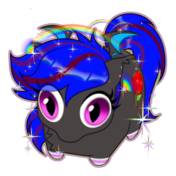 Size: 3514x3520 | Tagged: safe, artist:rrd-artist, oc, oc only, oc:ebony rose, bat pony, bat pony oc, bat wings, big eyes, chest fluff, clothes, commission, ear tufts, eyelashes, lying down, multicolored mane, ponyloaf, prone, rainbow, simple background, socks, sparkles, striped socks, transparent background, wings, ych result