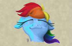 Size: 1589x1018 | Tagged: safe, artist:rapt, rainbow dash, pegasus, pony, g4, bust, digital painting, eyes closed, female, mare, portrait, smiling, solo