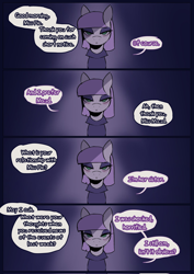 Size: 1448x2048 | Tagged: safe, artist:piesinful, maud pie, earth pony, pony, comic:unlucky day, fanfic:cupcakes, g4, comic, dialogue, female, implied pinkie pie, interrogation, mare, solo, speech bubble