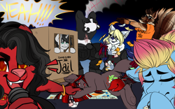 Size: 4000x2500 | Tagged: safe, alarik (oc), bloody mary (oc), dewdropinn (artist), holley (oc), jack (oc), meme pose, merrie feather (oc), silent night (oc), tengu (oc)