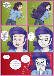 Size: 2480x3508 | Tagged: safe, artist:tf-plaza, rarity, human, equestria girls, g4, comic, female, hand over mouth, high res, speech bubble, surprised, transformation