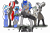 Size: 5609x3654 | Tagged: safe, artist:mairiathus, oc, oc:blue bolt, oc:kitu elder, oc:red rocket, oc:skytia, oc:winter white, changeling, changeling queen, deer, deer pony, hybrid, original species, pegasus, unicorn, anthro, fallout equestria, armor, clothes, gun, horn, unicorn oc, weapon