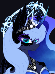 Size: 2039x2737 | Tagged: safe, artist:blujayz, princess luna, alicorn, pony, anthro, g4, bust, colored, flat colors, lunar empire, portrait, princess